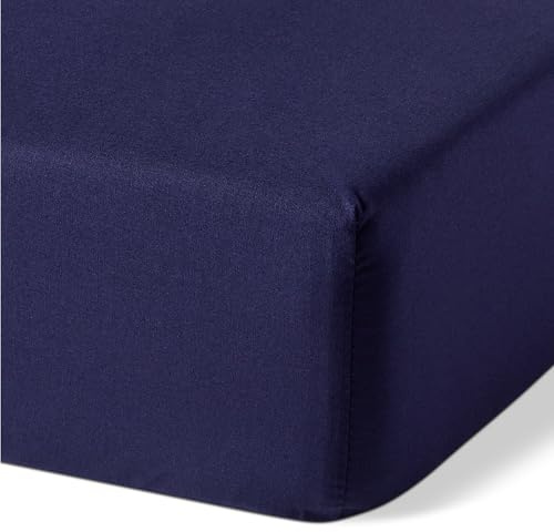 Amazon Basics Spannbettlaken aus 100% Bio Baumwolle, 180 x 200 cm, Marineblau