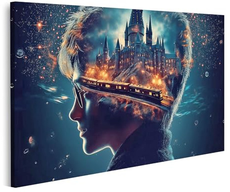 islandburner Bild auf Leinwand Zauberhafte Reise nach Hogwarts in der Nacht für Schlafzimmer Harry Buchhandlung Bilder Wandbilder Poster