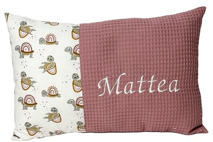Geburtskissen Taufkissen mit Namen bestickt Waffelpique Altrosa mit Schildkröten Geschenk zur Geburt Taufe 25x40cm