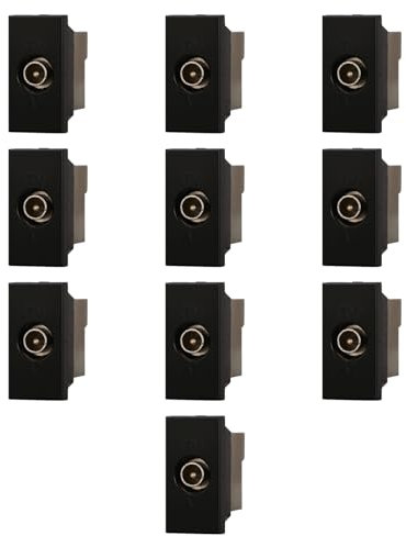 Pack de 10 enchufes antena TV, módulos negros, negro, compatible con BTicino Axolute, antena, Ethernet, TV, antena, USB, schuko, para placas originales y compatibles
