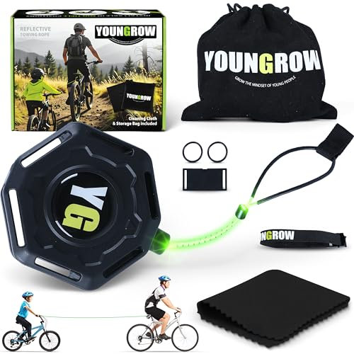 Youngrow – Barre Traction Velo Enfant, Barre de Remorquage Velo pour Enfants et Adultes. Tire Velo Rétractable 2,3m, Supporte Jusqu’à 120kg. Barre de Traction Velo Enfant Réfléchissante et Solide.