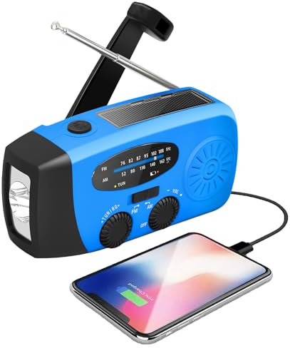 Radio Solar De Emergencia con Manivela, Kit Supervivencia Militar, Radio con Manivela De Emergencia, Linterna LED De La Alerta del Tiemp