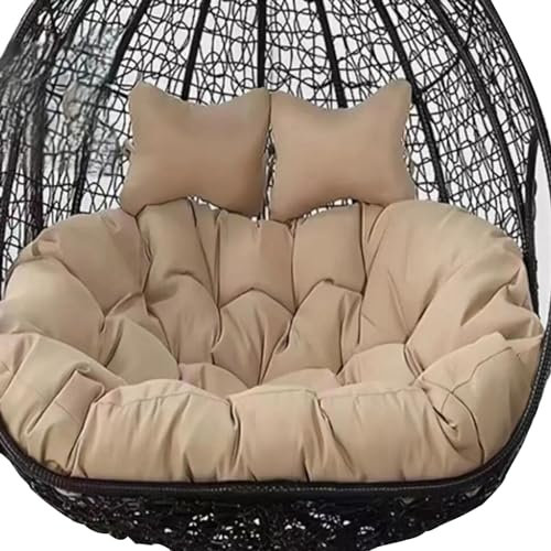 Silla colgante de huevo de 2 plazas para exteriores, columpio con cojín, color caqui, cesta doble persona, hamaca, tamaño grande, 170 x 120 cm