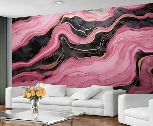 GIVLWF Black & Pink Marble Wallpaper, Marble Peel and Stick Wallpaper for Living Room, Watercolor Wall Murals for Bedroom, Nordic Luxury Large Mural & Room Decor, Abstract Wall Paper