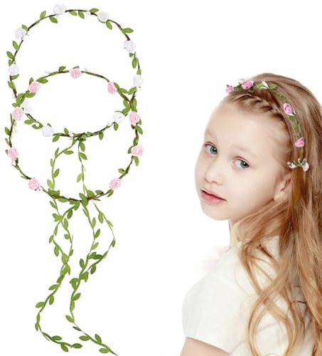 2Pcs Blumenkranz Haare Blumenkrone Damen Mädchen Boho Blumen Haarband, Blumenkrone Stirnband Boho Blumen Haarband Handgefertigte Rosenblatt Haarbänder Hochzeits Party Geburtstag Kopfschmuck