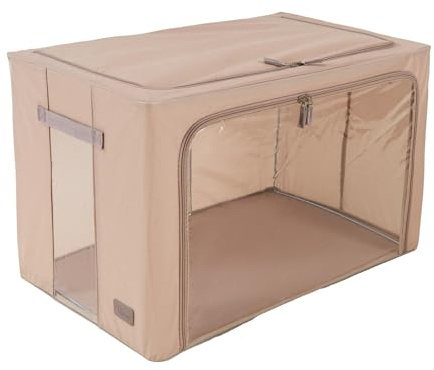 Periea ‘Beau’ Folding Collapsible Stackable Fabric Home Storage Boxes with Steel Frames (Camel, Jumbo)