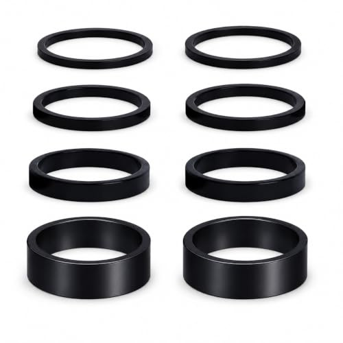 huoanpo 8 Stück Ahead Spacer 1 1/8 Zoll für Fahrradlenker Erhöhung，Mattschwarze Aluminium-Distanzringe 2/3/5/10 mm, stapelbar für MTB und Rennrad | Mattschwarze Aluminium-Distanzringe 2/3/5/10 mm, stapelbar für MTB und Rennrad