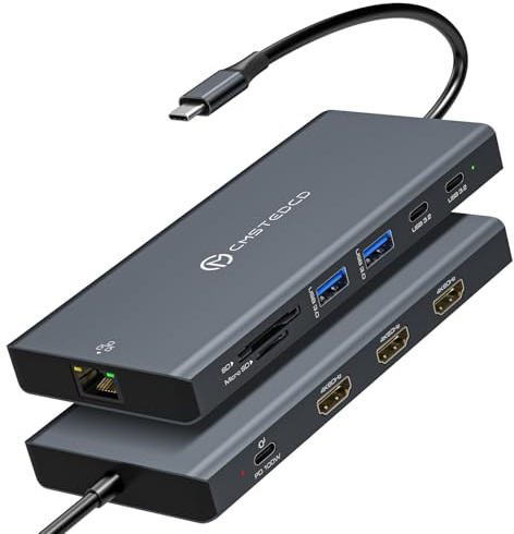 DGYBDFC USB C Docking Station 3 Monitor (3X HDMI) 4K60Hz Thunderbolt Dock 12 in 1 Laptop USBC Hub Multiport Adapter with 4X USBA/C, Ethernet, 100W PD, SD/TF for MacBook or USB-C Laptop