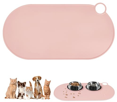Adiwo Tappetino Ciotola Cane Antiscivolo, Tappetini Impermeabili di Alimentazione del Cane e del Gatto Antiscivolo in Silicone per Cibo e Acqua, Facile da Pulire, 50x25 cm, Rosa