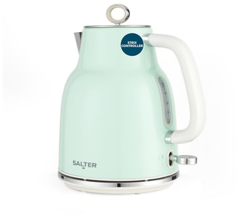 Salter Retro Green 1.7 L Kettle – 3KW Rapid Boil, 360° Base, Removable Limescale Filter, Cordless, Water Level Window, Blue Indicator Light, Boil Dry Sensor & Auto Shut-Off, Vintage Design