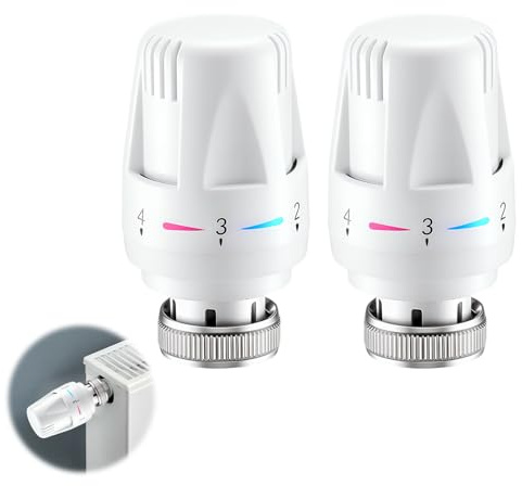 2 Pcs Thermostatic Radiato Head Universal M30 x 1.5 TRV Smart Radiator Thermostat Radiator Valve Replacement Head Automatical Temperature Control Heating System for Home Office