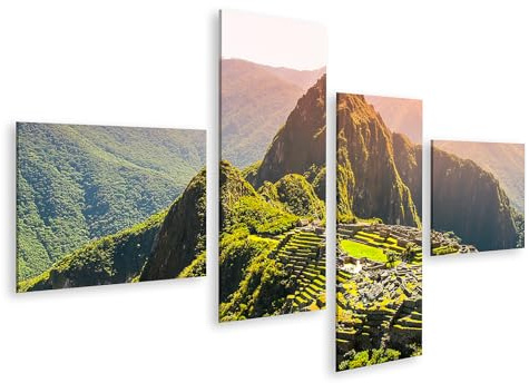 islandburner Bild auf Leinwand Alte Inka Stadt Machu Picchu Beleuchtet Wandbild Poster Kunstdruck Bilder