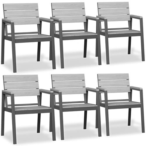 JUMMICO Aluminium Gartenstuhl (6er Set) in Holzoptik für den Außenbereich, rostfrei, leicht zu reinigen, maximale Belastbarkeit 160 kg, geeignet für Garten, Terrasse und Balkon, Grau