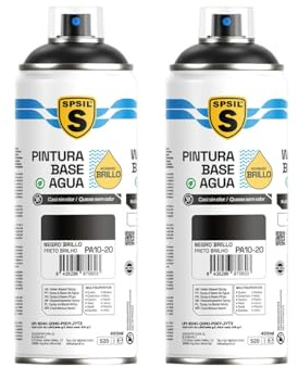 SPSIL Pintura Spray Base Agua Negro Brillo 400ml(pack of 2) - Sin Olor, para Madera, Plástico, Metal y Automóvil - Acabado Profesional, Secado Rápido y Ecológica