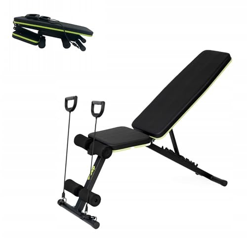 weep Hantelbank klappbar, Schrägbank mit Expander, 7-Fach Verstellbare Rückenlehne/3-Fach Verstellbare Fußstütze, Trainingsbank für Kraftraining Ganzkörper-workout Fitness, Kompakt zusammenklappbar