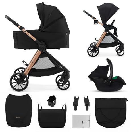 Kinderkraft VESTO 2 Kombikinderwagen 3 in 1, Buggy mit Babywanne und Autositz MINK PRO 2, ab Geburt bis 22 kg, Wendbarer Sportsitz, Travel System, Federung, EVA-Räder, Faltbar, Schwarz