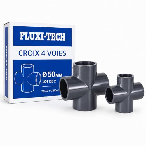 Raccord croix PVC 4 voies PN16 à coller pour tube rigide 50 mm, lot de 2