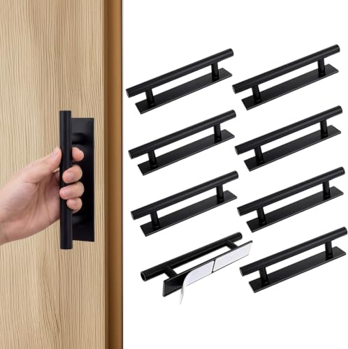 CrestHaven Self Adhesive Cabinet Handles,8 Pcs Black Wardrobe Door Handles