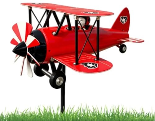 Biplano Girandola Eolica scultura eolica da giardino aeroplano