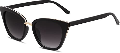 SOJOS Schick Rechteckig Katzenaugen Voll-Rahmen Sonnenbrille Damen Herren SJ2052 mit Schwarz Rahmen/Grau Linse