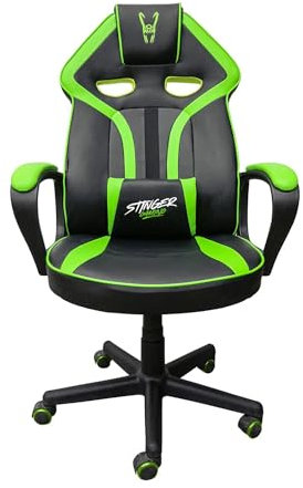Woxter Stinger Station Alien Green - Silla Gaming Oficina (Gamer, Eje Acero, Levantamiento por pistón Gas, Piel Sintética, Ergonómica, Reposabrazos, Altura Ajustable, Cojín Lumbar)