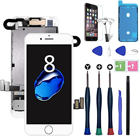Xlhama Display LCD Sostituzione Schermo Compatibile con iPhone 8 Bianco 4,7 Strumenti Fotocamera Frontale Sensore Prossimità Altoparlante Adesivo Impermeabile Pre Tagliato Lastra Vetro Temperato