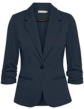 fransa FRZablazer Damen Blazer Kurzblazer Jacke mit Stretch Geraffte Ärmel mit Taschen, Größe:XL, Farbe:Dark Peacoat (60468)