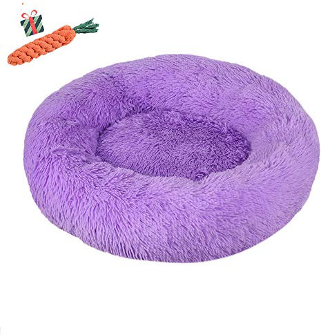 Chickw1 Hundebett rund Hundekissen Plüsch weichem Hundesofa rutschfest Base Katzenbett Donut Größe und Farbe wählbar (lila,40CM)