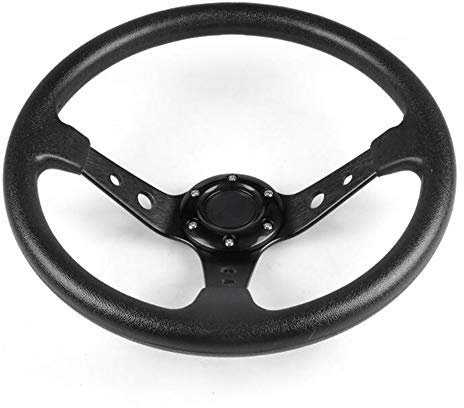 Universal Auto Lenkrad,MoreChioce 350mm Aluminium Motorsport Lenkrad Drifting Deep Dish Racing Sportlenkrad 6 Loch Rennsport Lenkrad mit Hupenknopf,Schwarz