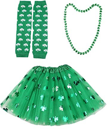 SOIMISS St. Patricks Day Kostüm Zubehör Grün Klee Mesh Rock Shamrock Arm Ärmel Perlen Halskette Set Kostüm für Erwachsene Party Paddy Cosplay Lieferungen