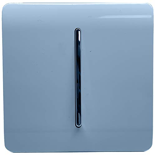 Trendi 1 Gang 2 Way 240V Screwless Raised Front Plate Plastic Artistic Modern Glossy 10 Amp Chrome Rocker Single Electrical Wall Light Switch Sky Blue - ART-SS2SK