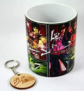 TusPersonalizables Jojo's Bizarre Adventure 2 Piece Set Multicoloured Ceramic Coffee Mug and Keyring - 350ml - Microwave Safe - Dishwasher Safe