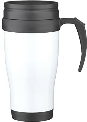 eBuyGB Handle & Screw Lid Insulated 400ml Travel Mug, Double-Walled Plastic Thermos Coffee Cup, 400 Grams