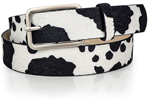 FERCAISH Gürtel mit Milchkuh-Muster, modischer PU-Leder-Damengürtel, Ledergürtel mit Tierdruck, Kunstleder-Taillengürtel für Jeans, Hosen, Kleider (Black)