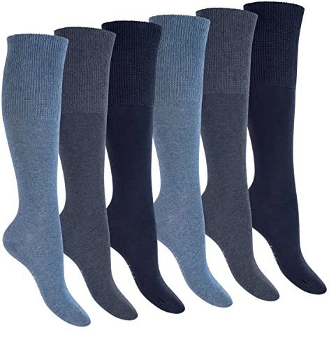 Footstar Damen & Herren Gesundheits Kniestrümpfe (6 Paar) Nahtfreie Diabetiker Strümpfe