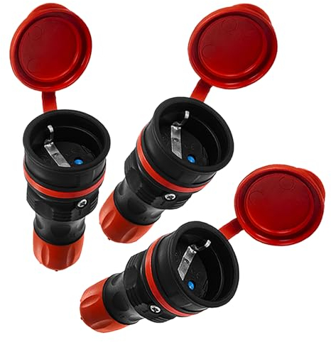 KEL Schutzkontakt Schuko Kupplung 3 Stück 250V max. 16A IP44 Steckdosen Gummikupplung Outdoor Hermetisch Steckdose