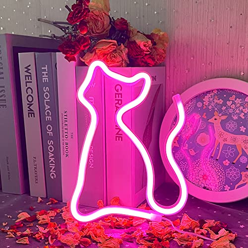 UExnkj-Y Chat Neon Enseigne Rose LED Néons Veilleuse Animals Led Sign par Batterie et USB Alimenté Lampe Neon pour Enfants Cadeau D'anniversaire Fille Garçon