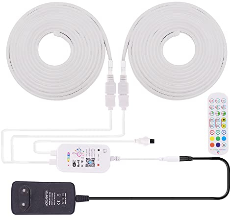 XUNATA 12V RGB WiFi Neon LED Streifen Strip Wasserdicht Diffusion Silikon Neon Flex LED Lichtband Schlauch, Smart App Control, Musiksync, mit Fernbedienung (8M (2 * 4M)
