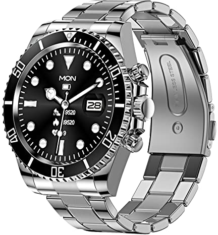 Smart Watch for Men Bluetooth Call Heart Rate Monitor Sleep Tracker Sports Modes Message Reminder Luxury Smartwatch for Android Phones iOS Stainless Steel Business Watch