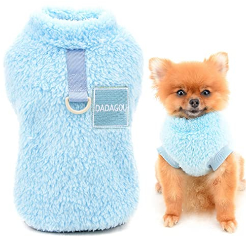 SMALLLEE_LUCKY_STORE Haustier-Sherpa-Fleece-Pullover Weste Rollkragenpullover mit D-Ring weiches Sweatshirt für kleine Hunde Katzen, Welpen Yorkie Chihuahua warme Herbst-Winterkleidung, Blau, M
