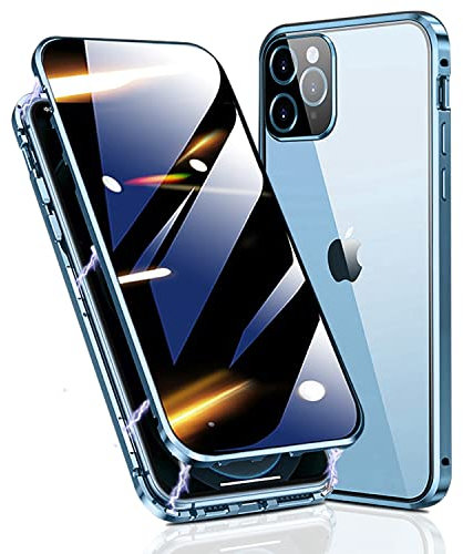 OMGZONE Case for iPhone 13 Pro Max Anti Peep Magnetic Cover,Screen Protector built-in Privacy Tempered Glass Full Cover with Camera Protector,360 Degree Metal Bumper Case for iPhone 13 Pro Max,Blue