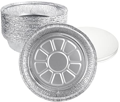 YAYODS 40 Pack Round Aluminium Baking Trays, 9 Inch Disposable, Large Tin Foil Trays for Party Food, Air Fryer, Cooking, Roasting