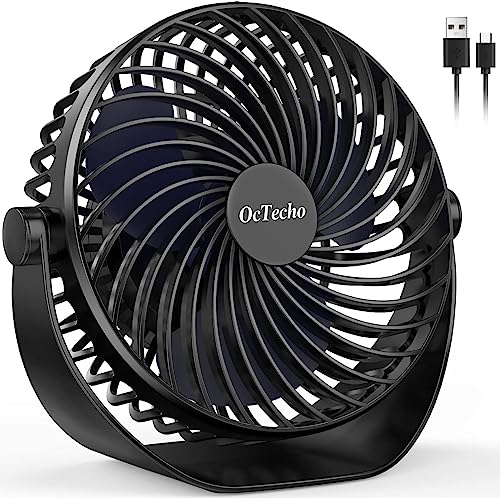 OcTecho Desk Fan, 2400mAh USB Fan 5 Speeds Portable Battery Fan 25dB Silent Fan Powerful 360°Rotation Table Fan, Electric Mini Fan Desktop, 6in Cooling Small Fan Bedroom Fan for Indoors and Outdoors