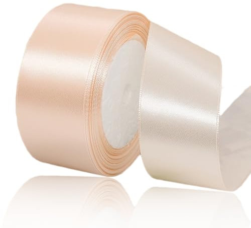 Ruban Satin Rose Champagne 40mm, 23 mètres Rubans de Tissu Couture Ruban Cadeau pour Décoration de Mariage, Emballage cadeau, Bouquet de fleurs, Artisanat DIY, Décoration gâteau d'anniversaire et Noël