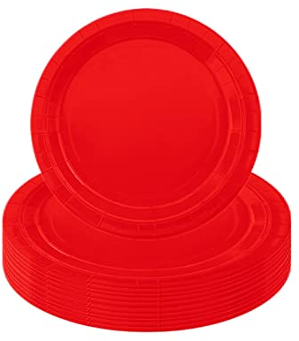 Rot Pappteller,16 Stück Einwegteller Rot,18CM Rund Teller Einmalteller Einweg Geschirr,7inch Partyteller Einmalgeschirr Tisch Dekorationen Partygeschirr für Hochzeit Garten Geburtstag Party