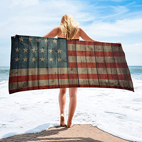 Rotes Handtuch mit Vintage-USA-Flagge, personalisierbar, schnelltrocknende Strandtücher, leicht, saugfähig, übergroße Handtücher für Badezimmer, Hotel, Fitnessstudio, Spa, Pool, Schwimmen (68,6 x 139,