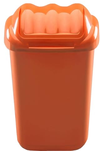 Home Centre Flip Top Plastic Waste Bin 15 Litre Orange Kitchen Office School Work Recycling Disposable Trash Dispenser Household Recyclable Rubbish Bin Easy Cleaning