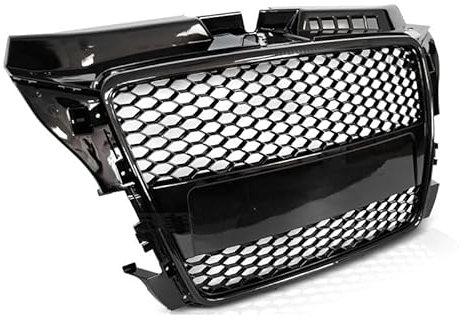 Griglia anteriore Sport GLOSSY NERO compatibile con AUDI A3 8P 2008 2009 2010 2011 2012 RS-3105 Anteriore Centrale Anteriore Griglia Sport A Nido D'ape Mesh Griglia Sport