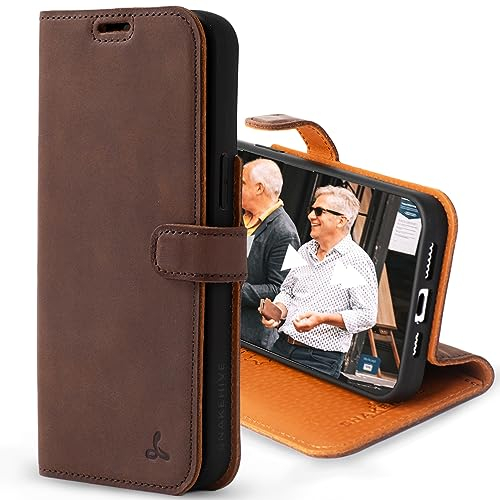 Snakehive Leather Wallet for iPhone 15 Pro Max || Real Leather Wallet Phone Case || Genuine Leather with Viewing Stand & 3 Card Holder || Flip Folio Cover with Card Slot (Brown)