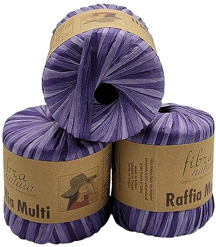 105 Gramm Fibra Natura Raffia Multi Bast-Garn bunt, 100% Viskose/Zellulose, Makramee Kordel Naturgarn mehrfarbig (lila flieder 117-19)